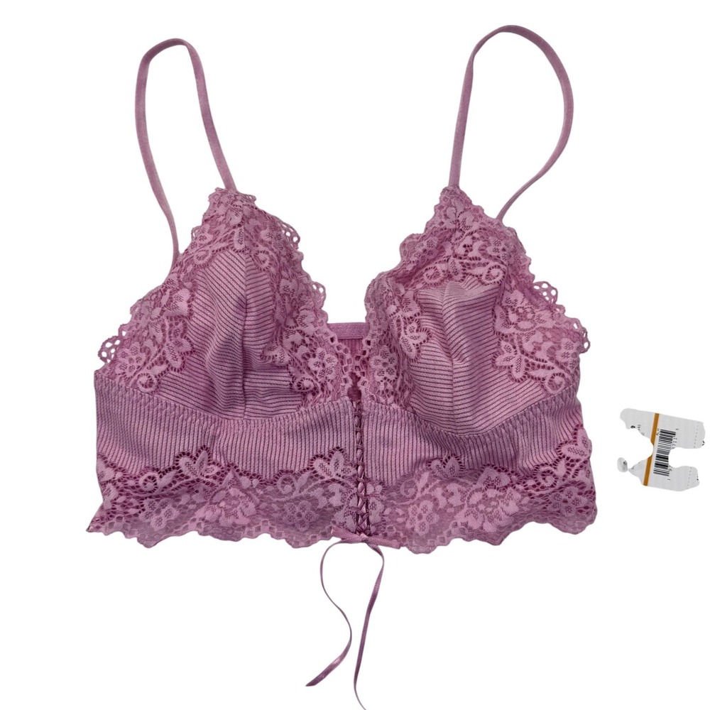 Free People Euphoric Lilac Lace Bralette Purple Ribbed Longline Small